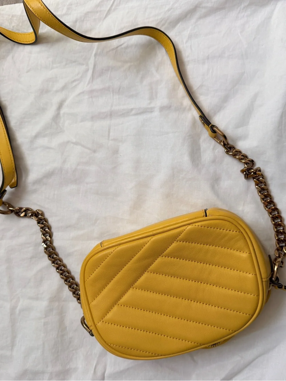 Tory Burch Kira Chevron Small Camera Bag in vibrant Limone yellow